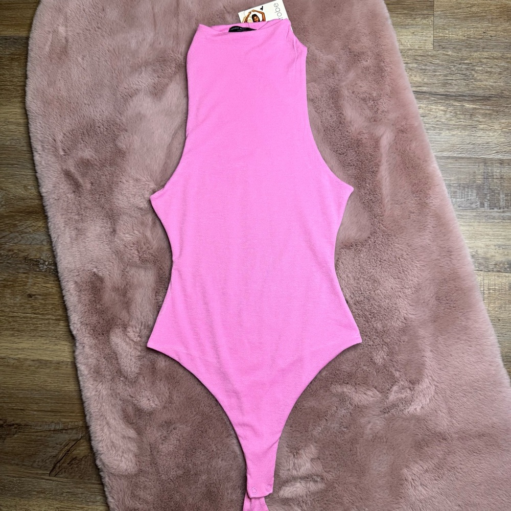 naked wardrobe Pink High Neck Sleeveless Bodysuit